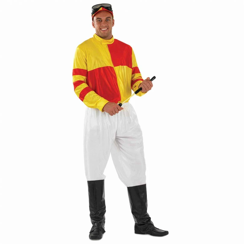 Mens Red & Yellow Jockey Costume 3 Mens Red & Yellow Jockey Costume