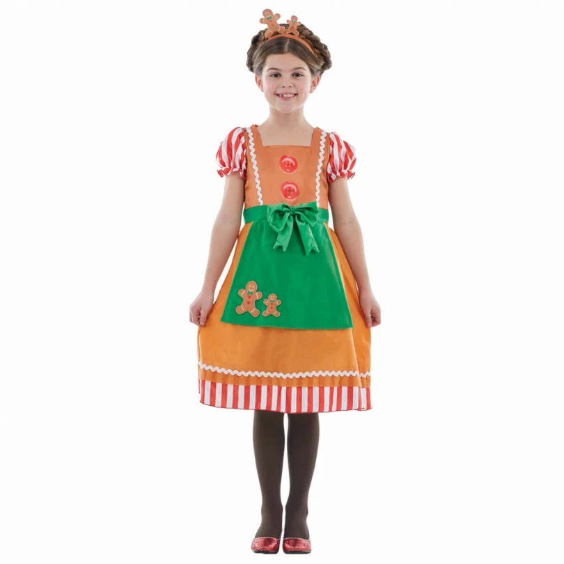 Kids Christmas Gingerbread Dress Costume 4 Kids Christmas Gingerbread Dress Costume - Image 2