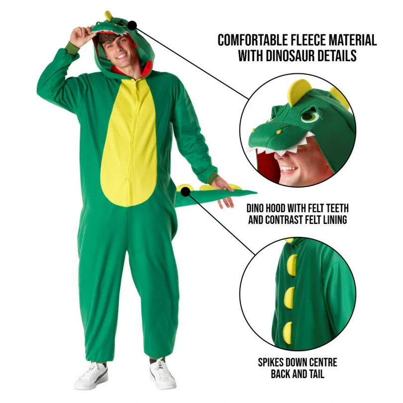 Mens Green Dinosaur Onesie Costume 8 Mens Green Dinosaur Onesie Costume - Image 6