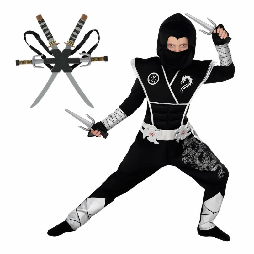 Kids Black And Silver Dragon Ninja Costume 3 Kids Black And Silver Dragon Ninja Costume