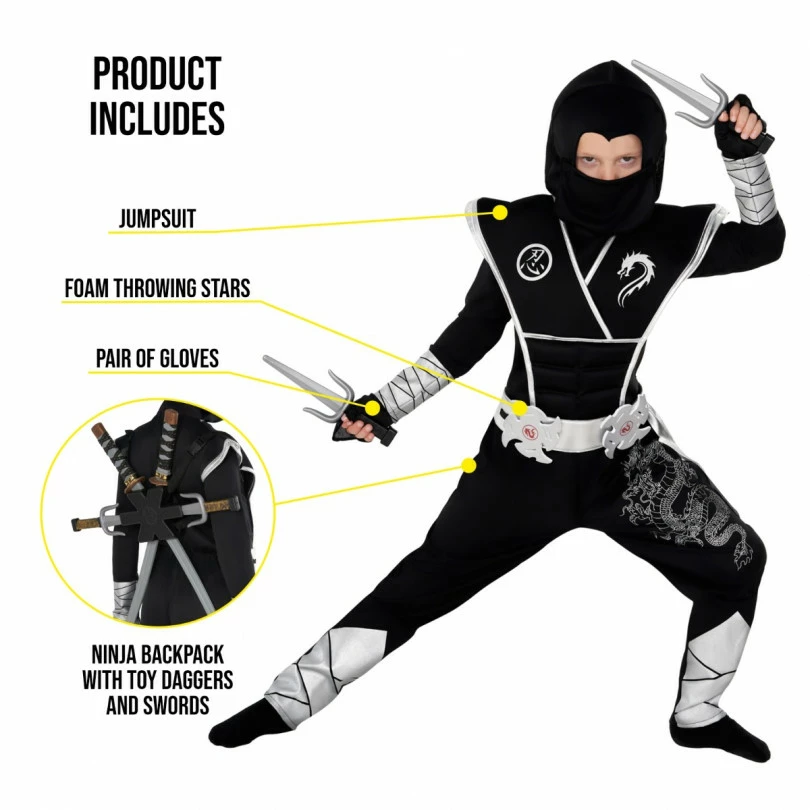 Kids Black And Silver Dragon Ninja Costume 6 Kids Black And Silver Dragon Ninja Costume - Image 4