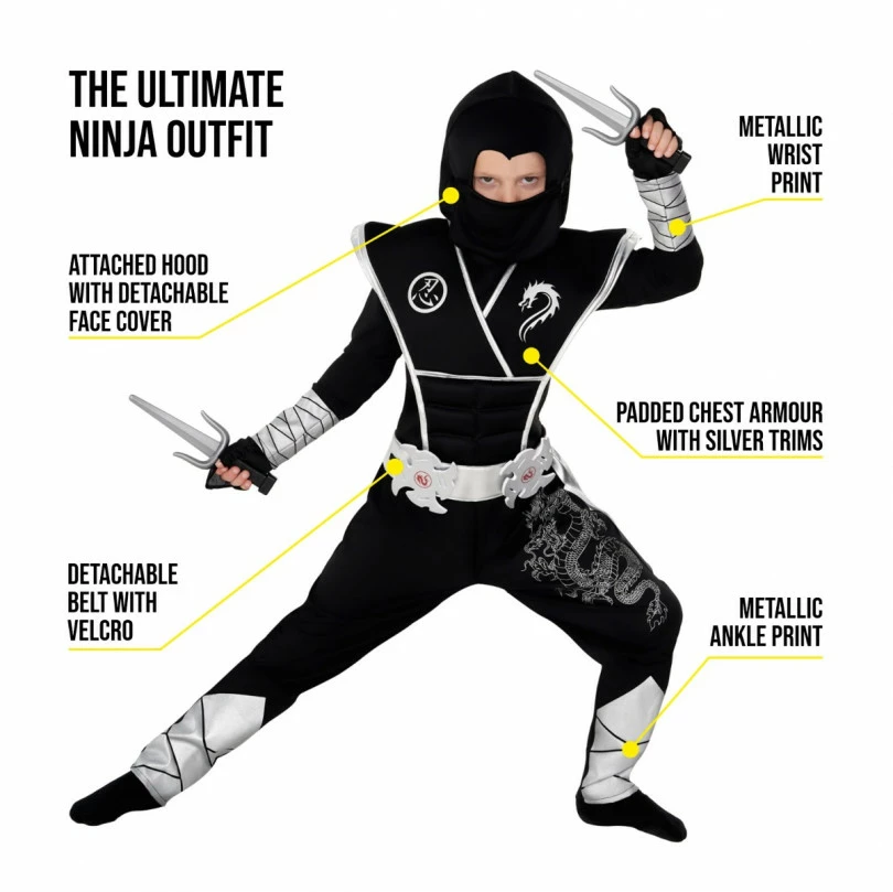 Kids Black And Silver Dragon Ninja Costume 7 Kids Black And Silver Dragon Ninja Costume - Image 5