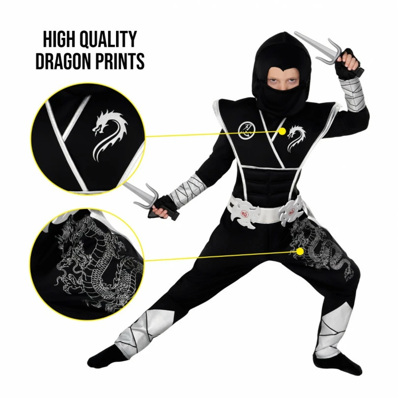 Kids Black And Silver Dragon Ninja Costume 8 Kids Black And Silver Dragon Ninja Costume - Image 6