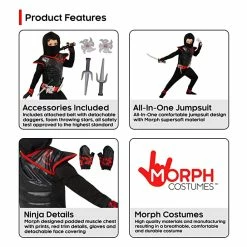 Kids Black And Red Deadly Ninja Costume -Morphsuits Sales Shop kids black and red ninja costume 4