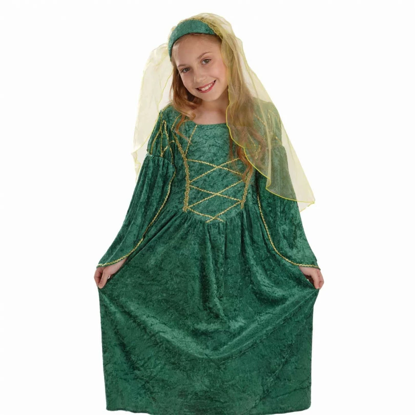 Kids Green Medieval Princess Costume 4 Kids Green Medieval Princess Costume - Image 2