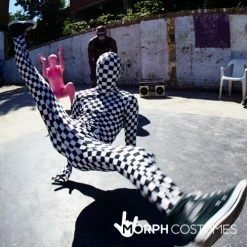 Black And White Check Morphsuit -Morphsuits Sales Shop m1 b l black white check morphsuit lifestyle 1