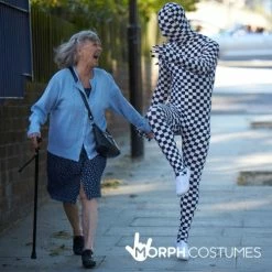 Black And White Check Morphsuit -Morphsuits Sales Shop m1 b l black white check morphsuit lifestyle 2