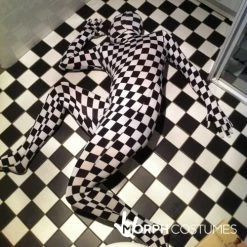 Black And White Check Morphsuit -Morphsuits Sales Shop m1 b l black white check morphsuit lifestyle 4 us