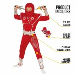Kids Red Dragon Ninja Costume -Morphsuits Sales Shop mckrsdn red silver ninja feature2