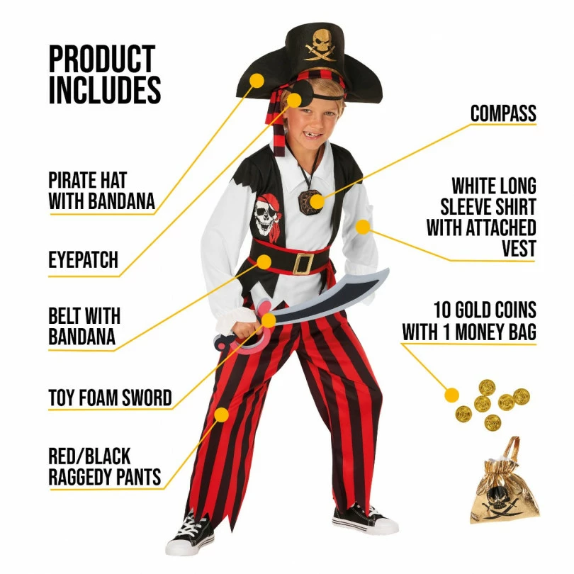 Kids Red Stripe Pirate Costume 7 Kids Red Stripe Pirate Costume - Image 5