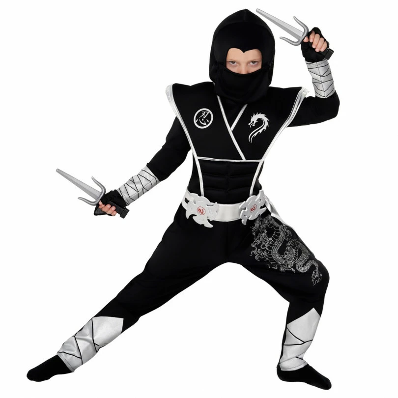Kids Black And Silver Dragon Ninja Costume 4 Kids Black And Silver Dragon Ninja Costume - Image 2