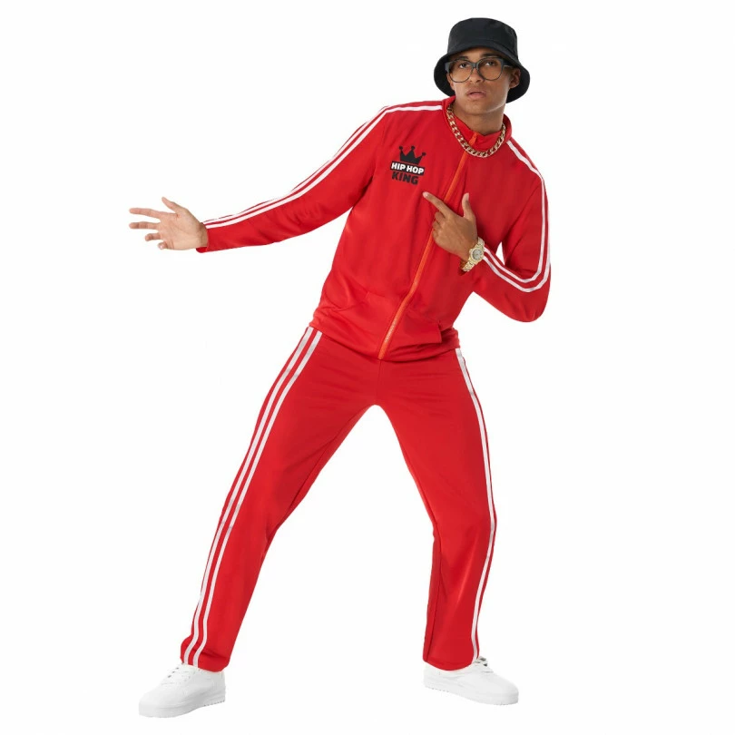 Mens Old School Rapper Red Tracksuit Costume 3 Mens Old School Rapper Red Tracksuit Costume