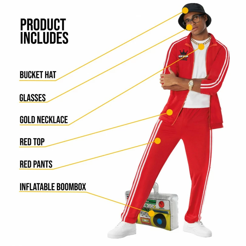 Mens Old School Rapper Red Tracksuit Costume 9 Mens Old School Rapper Red Tracksuit Costume - Image 7