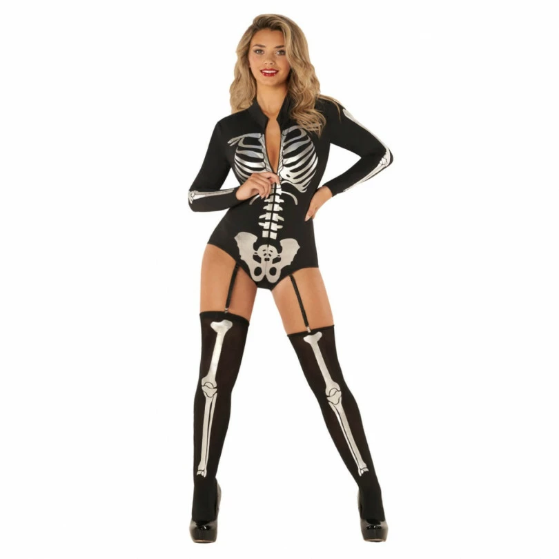 Womens Sexy Skeleton Bodysuit Costume With Suspenders 3 Womens Sexy Skeleton Bodysuit Costume With Suspenders