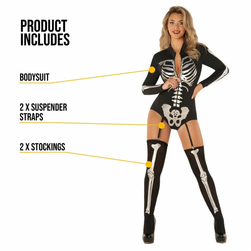 Womens Sexy Skeleton Bodysuit Costume With Suspenders 4 Womens Sexy Skeleton Bodysuit Costume With Suspenders - Image 2