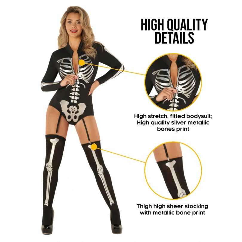 Womens Sexy Skeleton Bodysuit Costume With Suspenders 5 Womens Sexy Skeleton Bodysuit Costume With Suspenders - Image 3
