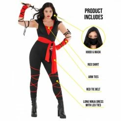 Women's Red Ninja Jumpsuit Costume -Morphsuits Sales Shop mcwrn red ninja costume feature 01