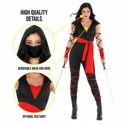 Women's Red Ninja Jumpsuit Costume -Morphsuits Sales Shop mcwrn red ninja costume feature 02